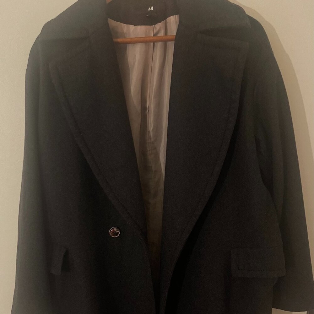 H & M Men's Full Length Wool Peacoat Jacket - Black - Size 42R